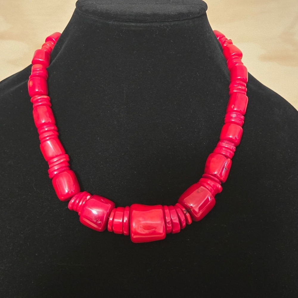 Vintage DTR Jay King Desert Rose Chunky Barrel Coral Sterling Necklace 18"-21"